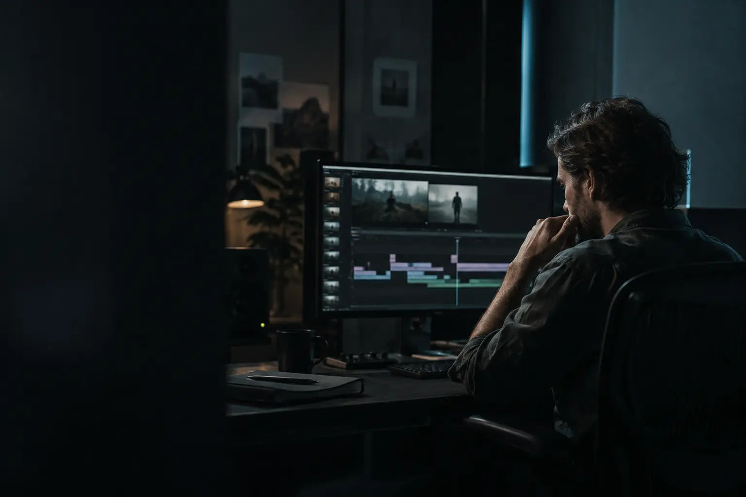 Editor reviewing client footage in a post-production studio
