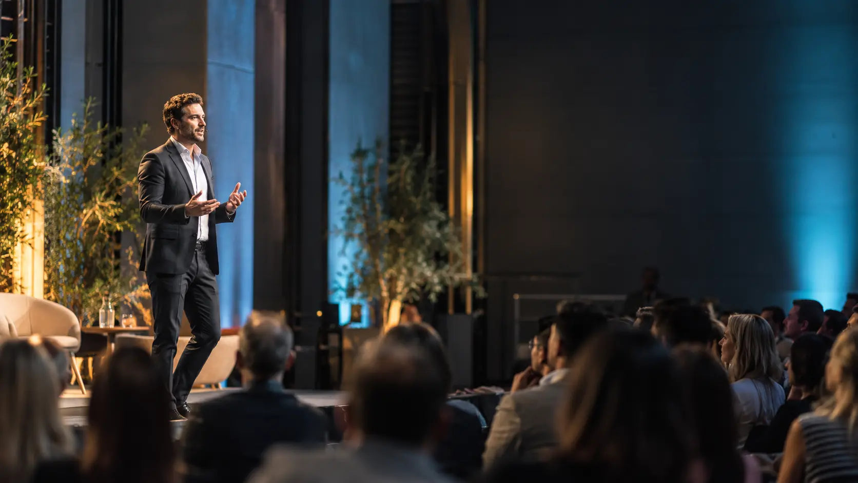Speaker and audience at a professionally recorded event
